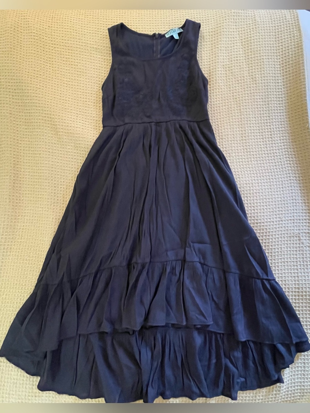 Embroidered boho ruffle hippy hi-Low  Midi dress